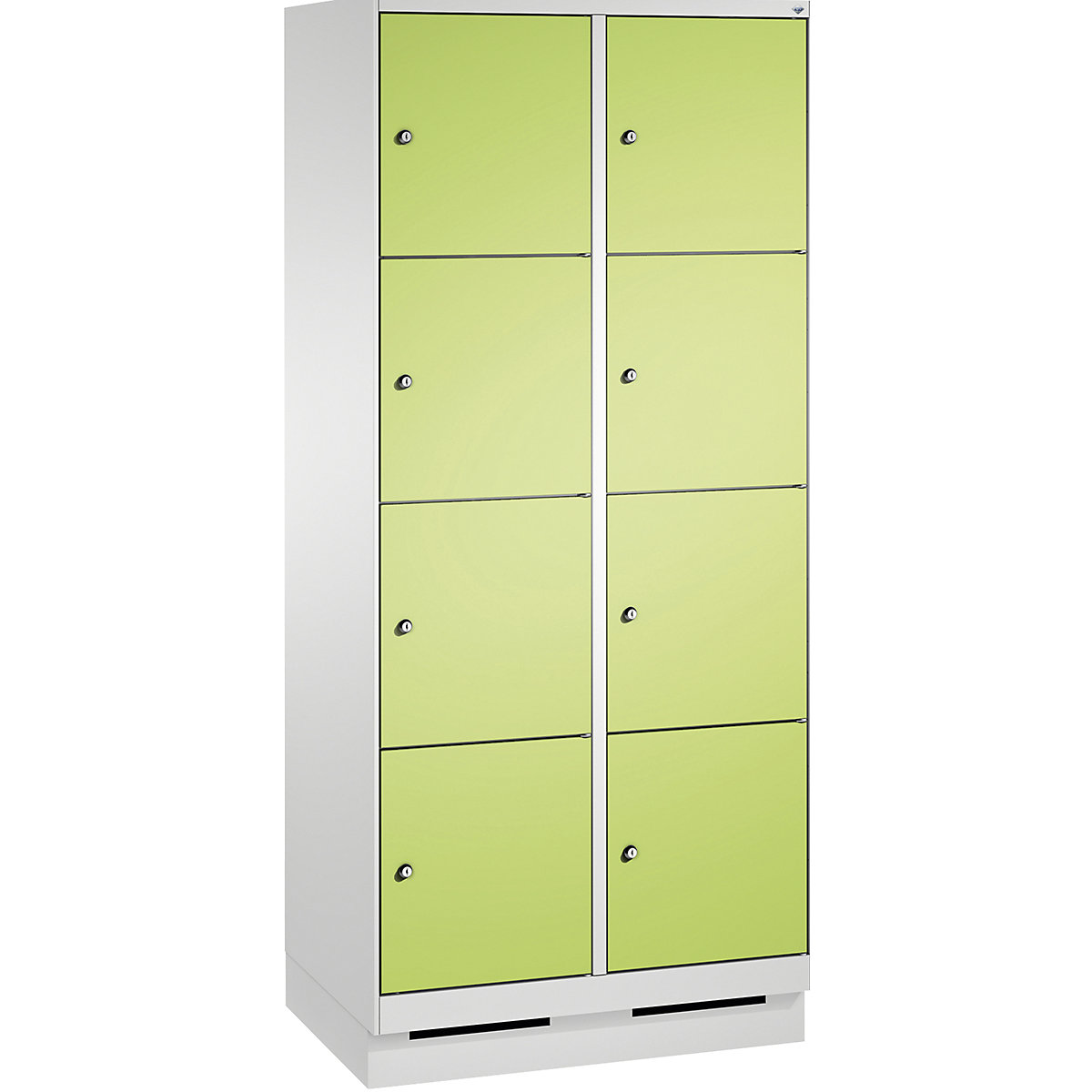 Armoire à casiers sur socle EVOLO – C+P, 2 compartiments, 4 casiers chacun, largeur compartiments 400 mm, gris clair / vert-13