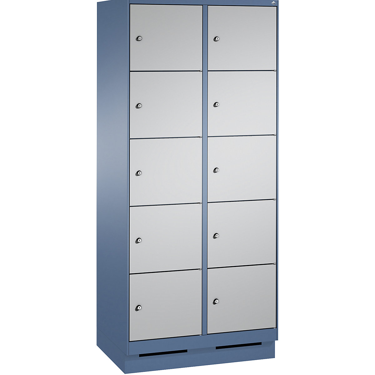 Armoire à casiers sur socle EVOLO – C+P, 2 compartiments, 5 casiers chacun, largeur compartiments 400 mm, bleu distant / aluminium-4