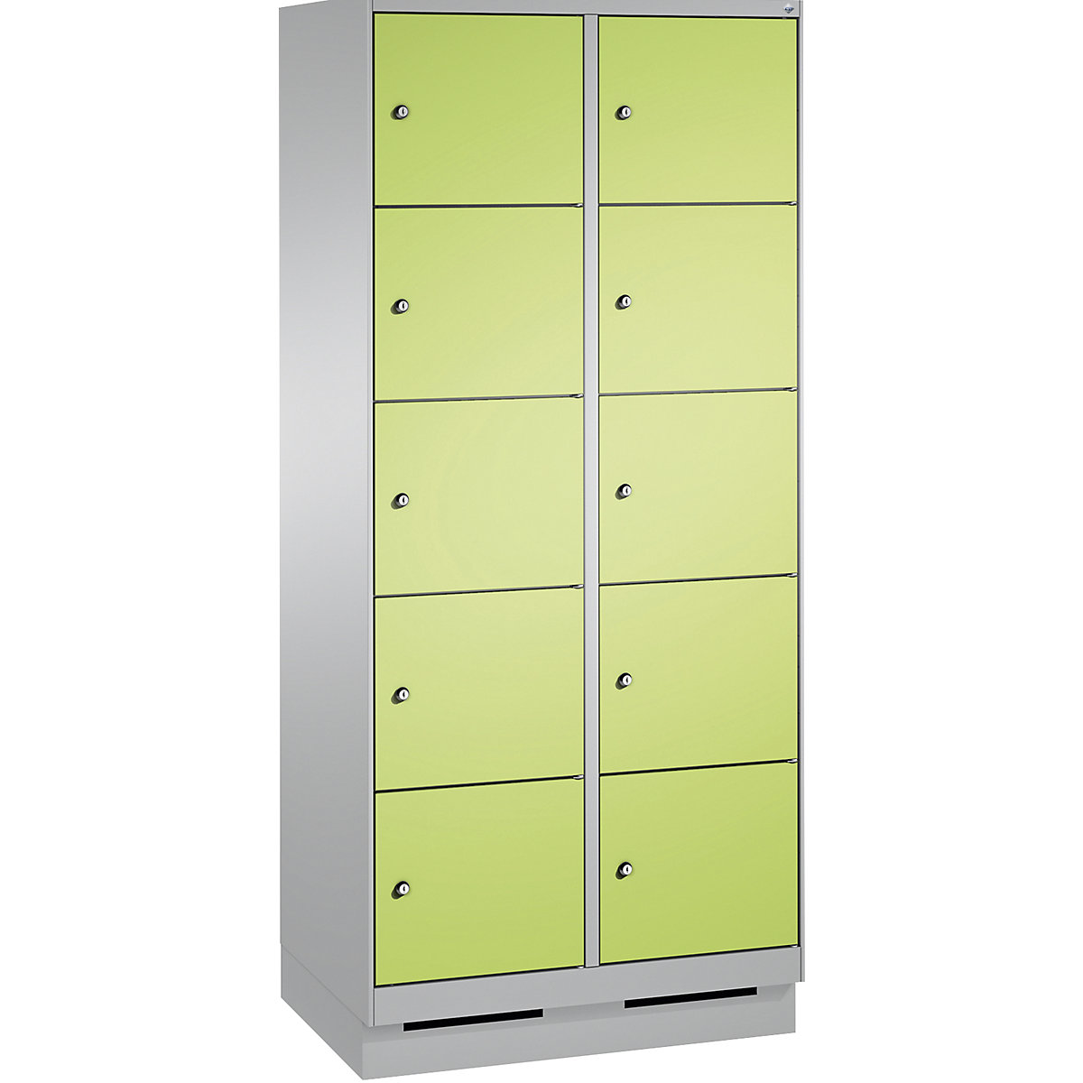 Armoire à casiers sur socle EVOLO – C+P, 2 compartiments, 5 casiers chacun, largeur compartiments 400 mm, aluminium / vert-14