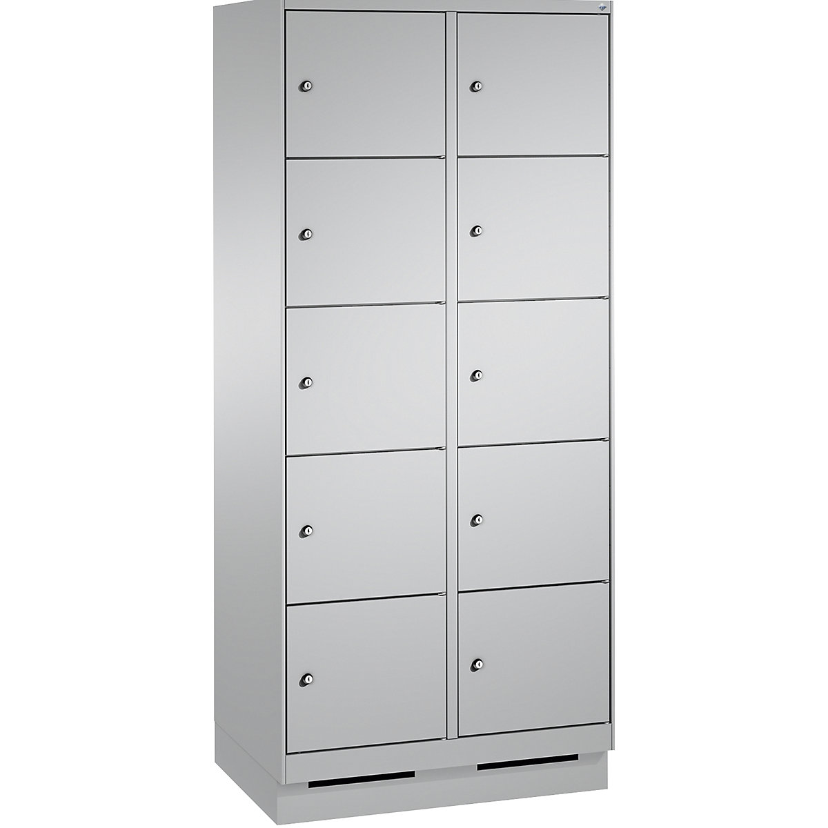 Armoire à casiers sur socle EVOLO – C+P, 2 compartiments, 5 casiers chacun, largeur compartiments 400 mm, aluminium / aluminium-8