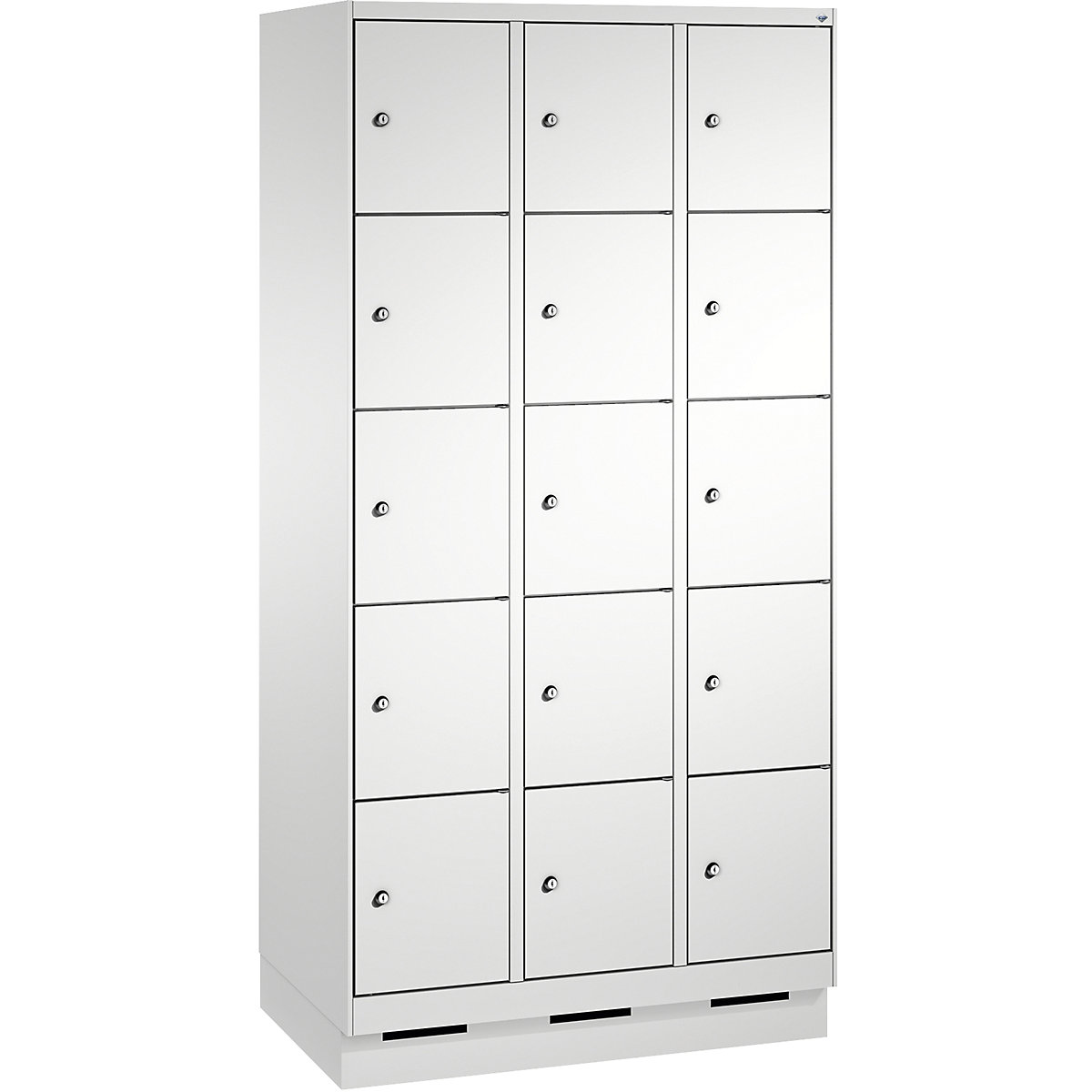 Armoire à casiers sur socle EVOLO – C+P, 3 compartiments, 5 casiers chacun, largeur compartiments 300 mm, gris clair-12