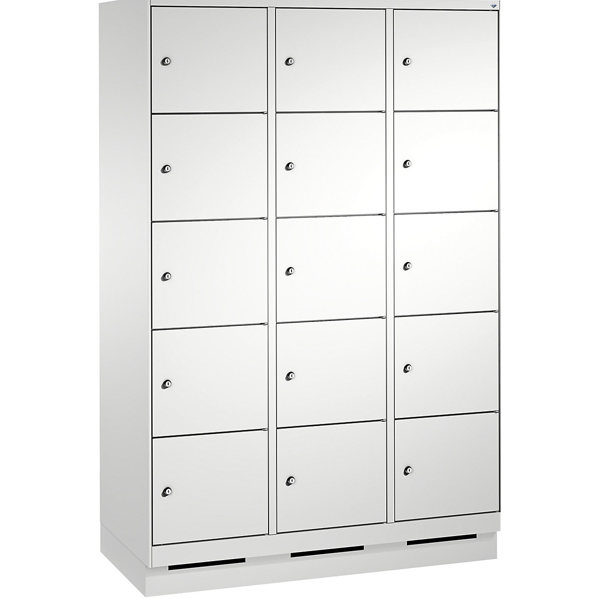 Armoire à casiers sur socle EVOLO – C+P, 3 compartiments, 5 casiers chacun, largeur compartiments 400 mm, gris clair / gris clair-6