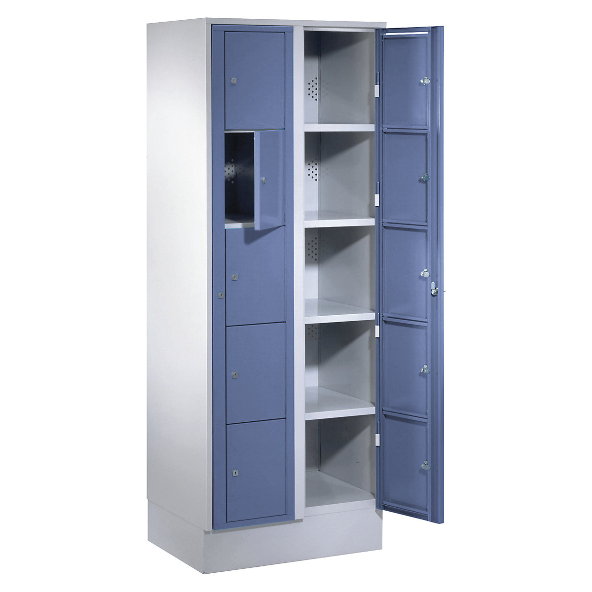 Armoire à linge – Wolf, h x l x p 1800 x 700 x 500 mm, 10 casiers, gris clair / bleu pigeon