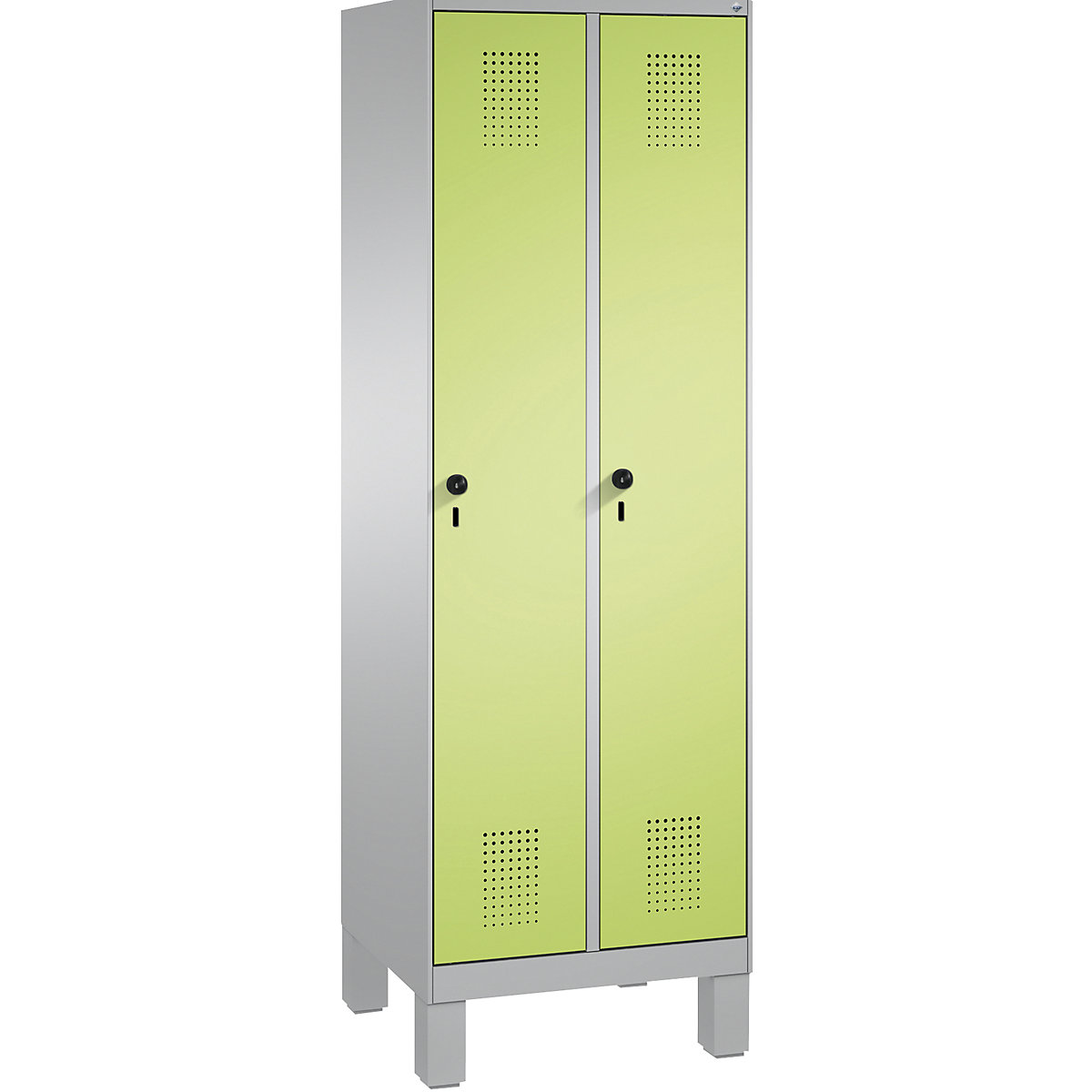 Armoire de rangement sur pieds EVOLO – C+P, 2 compartiments, largeur compartiments 300 mm, avec 8 tablettes, aluminium / vert-7