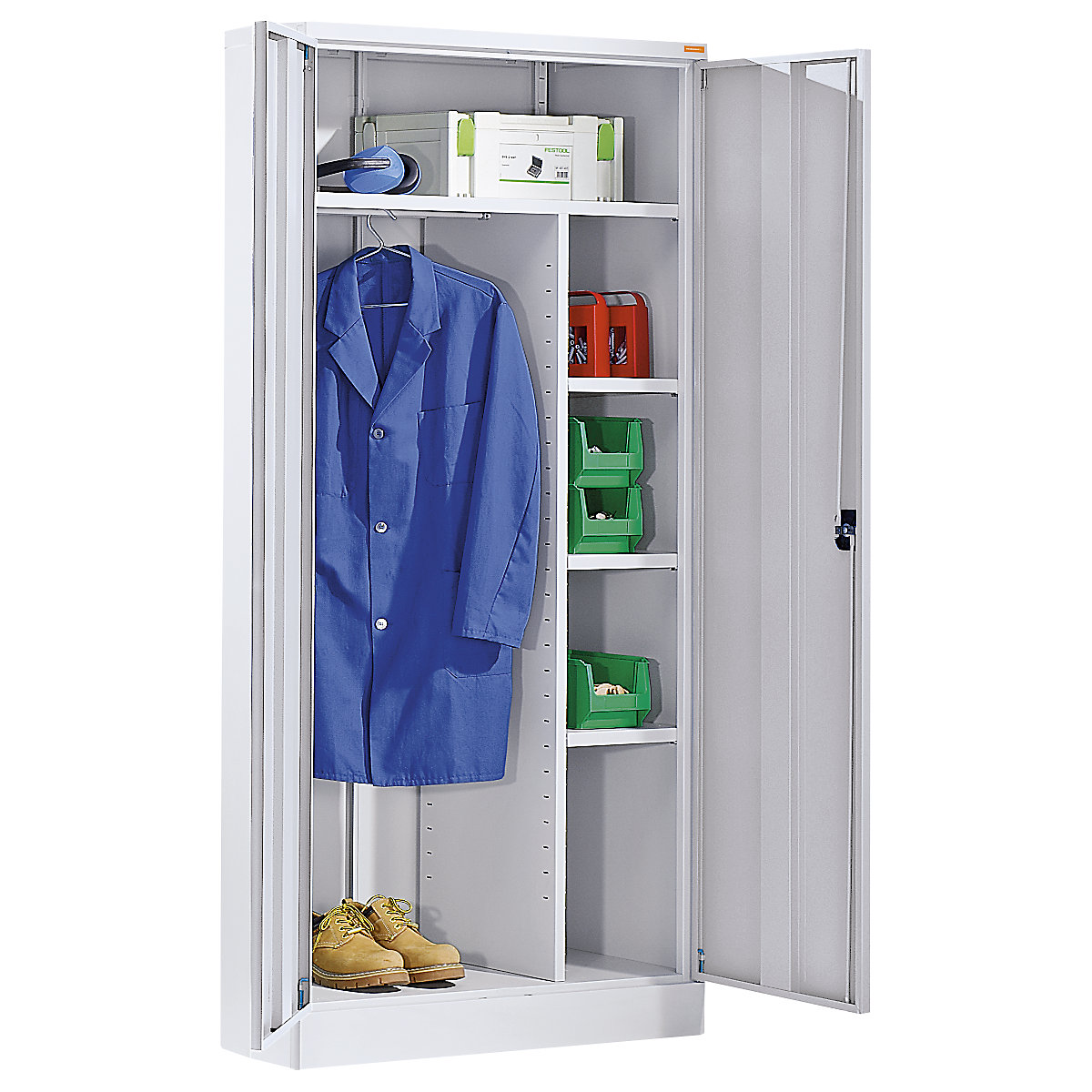 Armoire métallique avec socle – eurokraft basic, 1 tringle, 1 tablette sur toute la largeur, 3 tablettes, gris clair-4