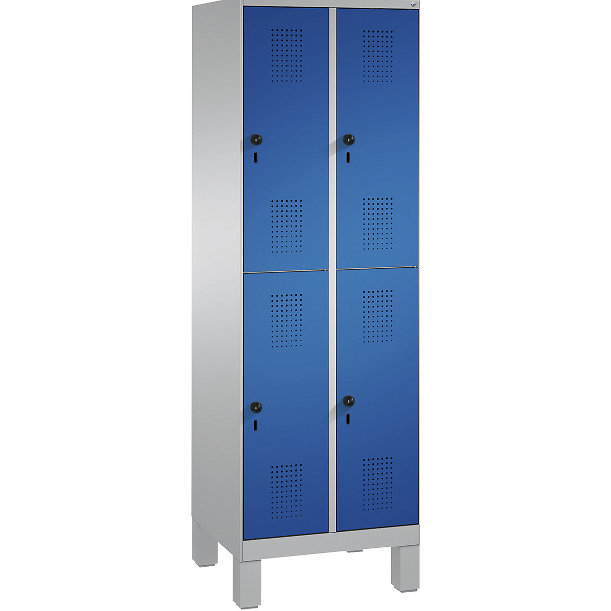 Penderie sur pieds EVOLO à deux étages – C+P, 2 compartiments, 2 casiers chacun, largeur compartiments 300 mm, aluminium / bleu gentiane-8