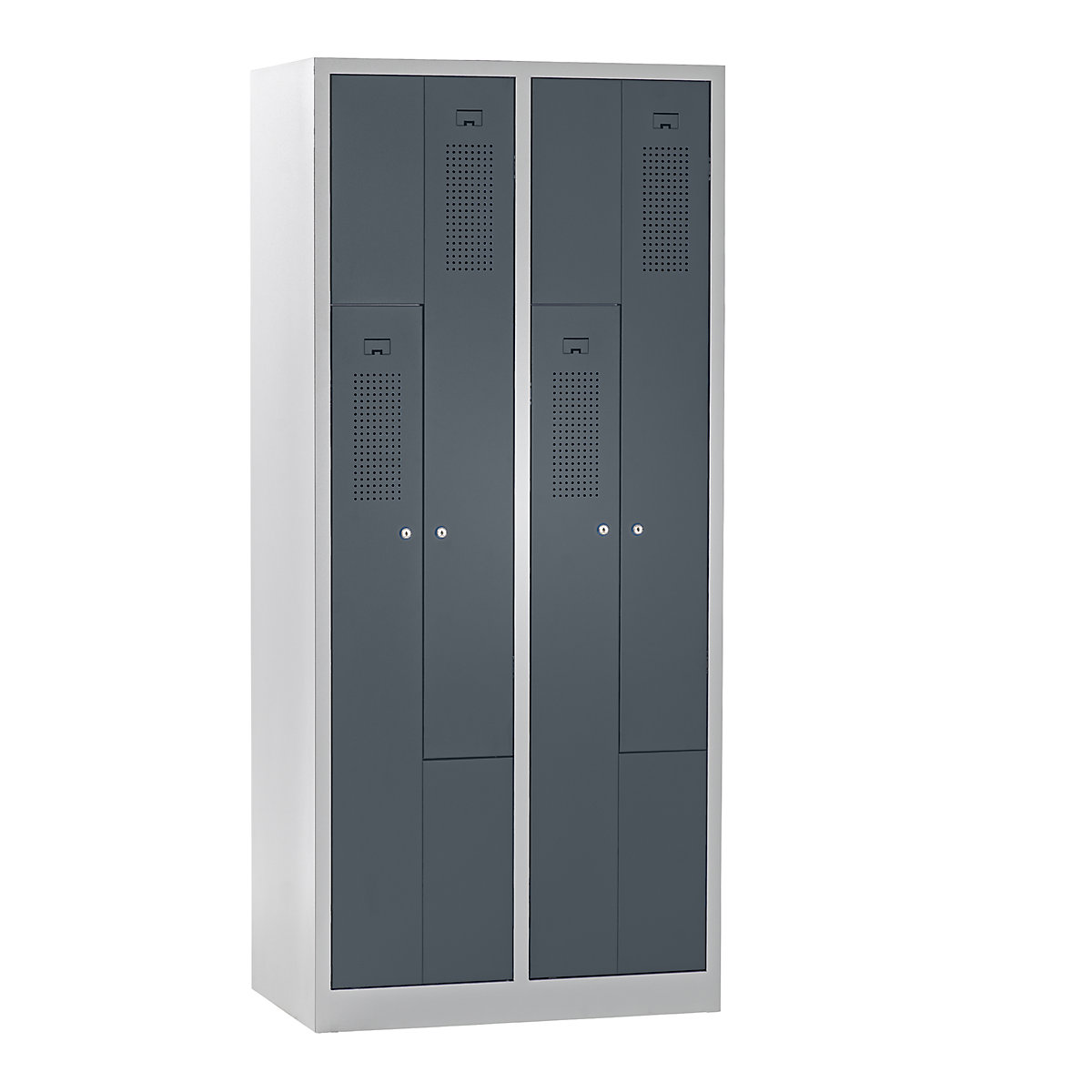 Vestiaire à portes en Z AMSTERDAM – eurokraft basic, largeur 800 mm, 2 compartiments, 4 portes, coloris porte gris basalte, coloris corps gris clair-5
