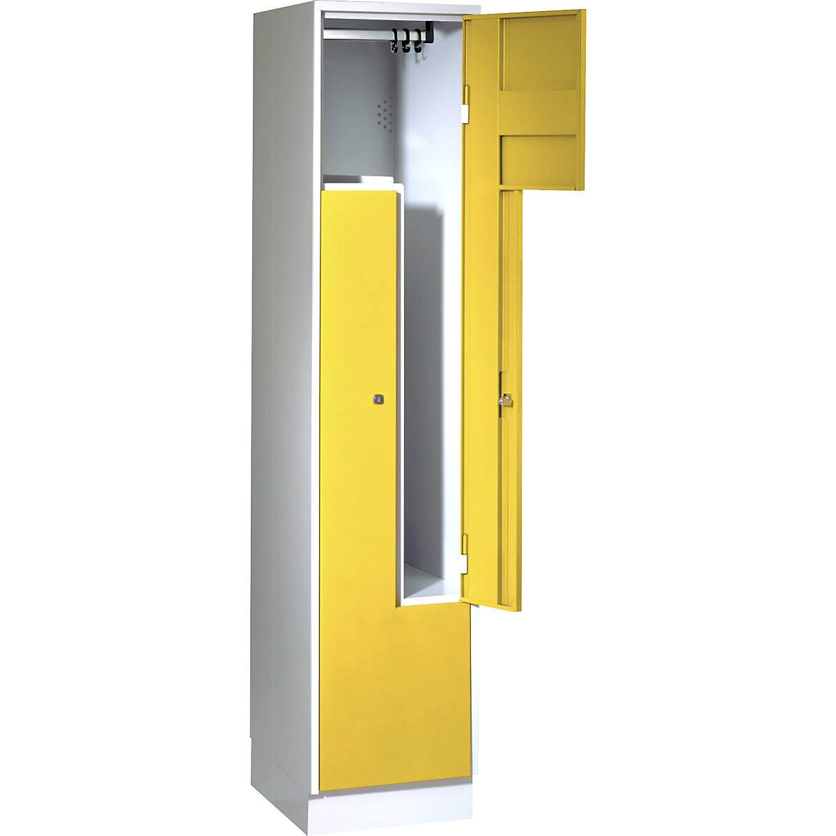 Vestiaire à portes en Z – Wolf, 2 compartiments, portes jaune zinc