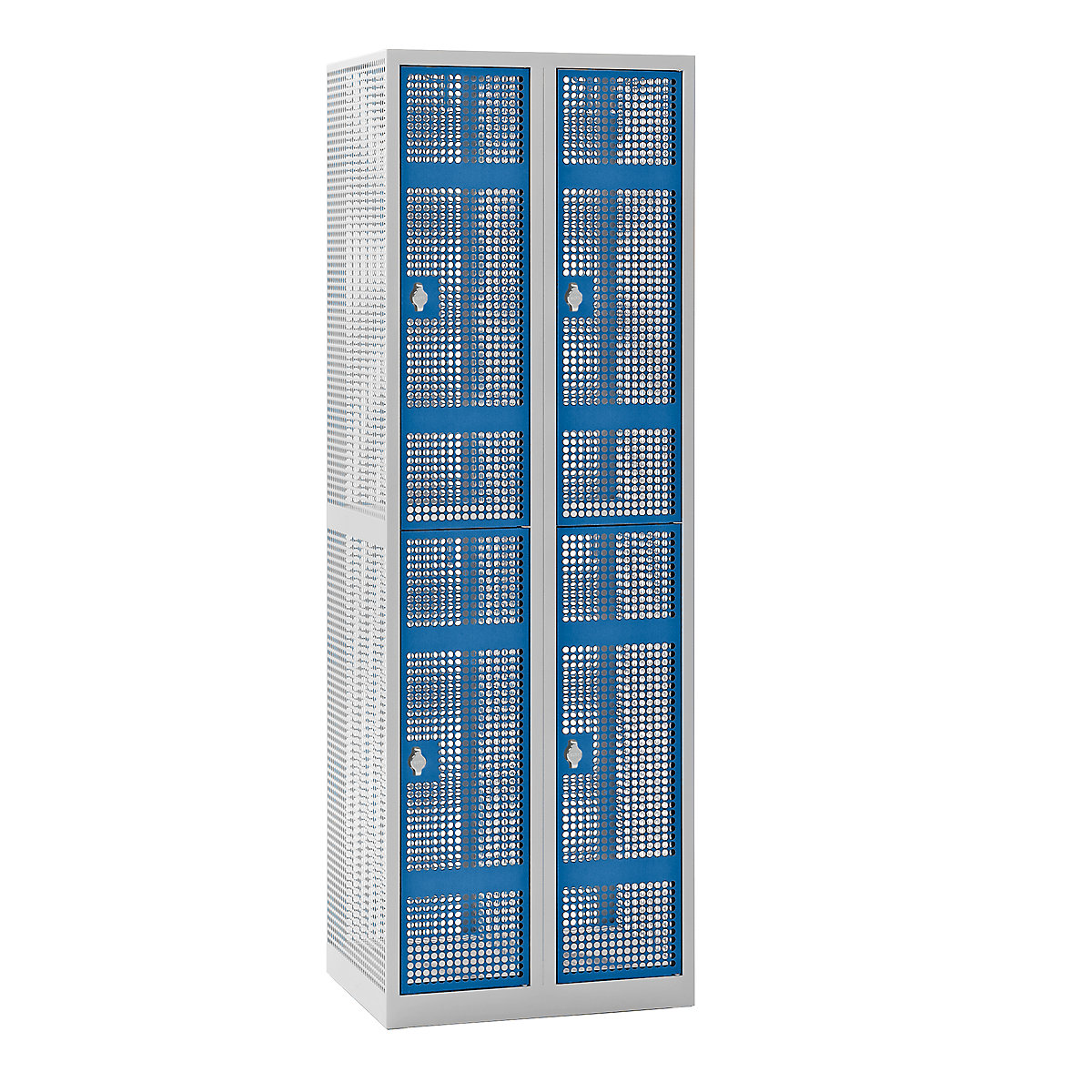EUROKRAFTpro – Vestiaire en tôle perforée, largeur 600 mm, compartiment 300 mm, 4 casiers, pour cadenas, portes bleu clair
