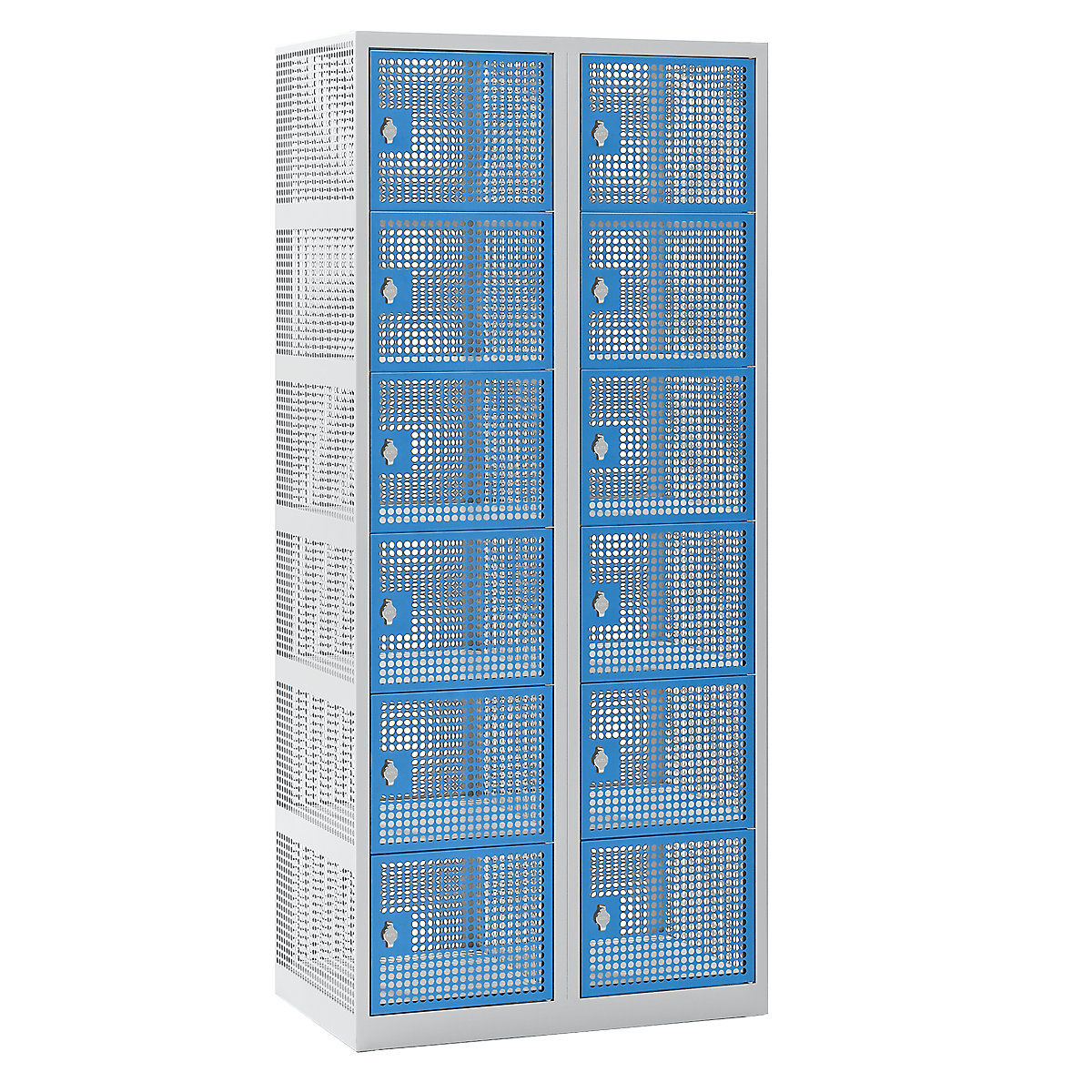 EUROKRAFTpro – Vestiaire en tôle perforée, largeur 800 mm, compartiment 400 mm, 12 casiers, pour cadenas, portes bleu clair