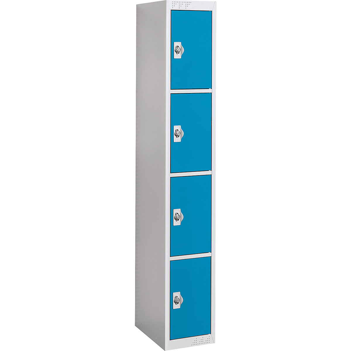 Vestiaire métallique, 4 cases largeur 300 mm, élément de base, porte bleu clair