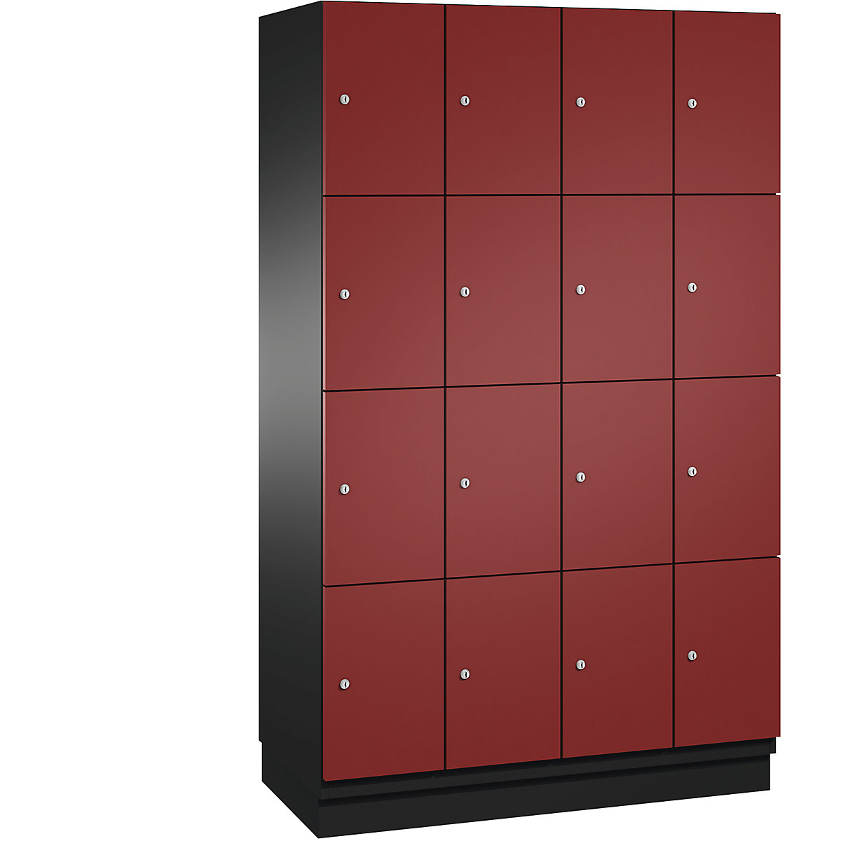 Vestiaire multicases CAMBIO avec portes en tôle d'acier – C+P, 16 casiers, largeur 1200 mm, corps gris noir / porte rouge rubis-3