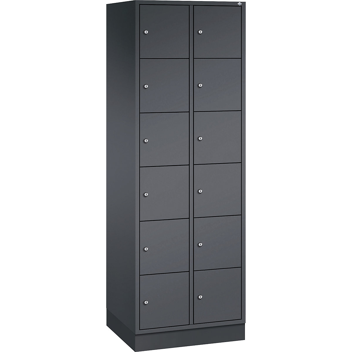 Vestiaire multicases en acier INTRO, casiers hauteur 285 mm – C+P, l x p 620 x 500 mm, 12 casiers, corps gris noir, portes gris noir-7