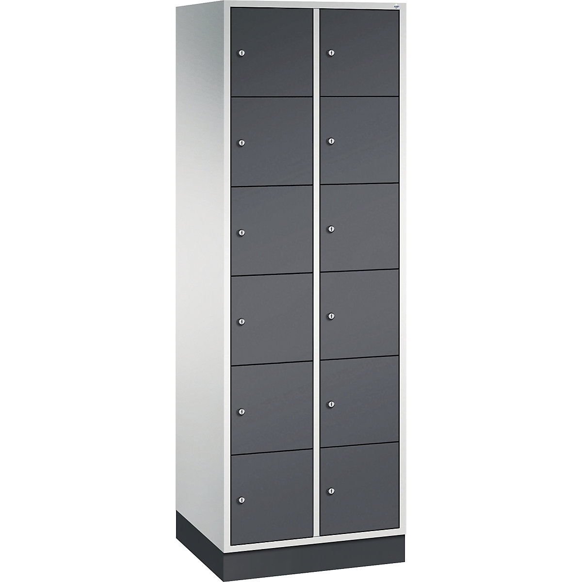 Vestiaire multicases en acier INTRO, casiers hauteur 285 mm – C+P, l x p 620 x 500 mm, 12 casiers, corps gris clair, portes gris noir-8