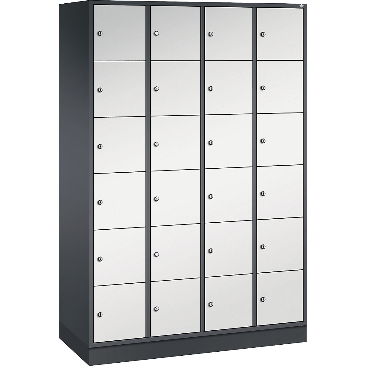 Vestiaire multicases en acier INTRO, casiers hauteur 285 mm – C+P, l x p 1220 x 500 mm, 24 casiers, corps gris noir, portes gris clair-8