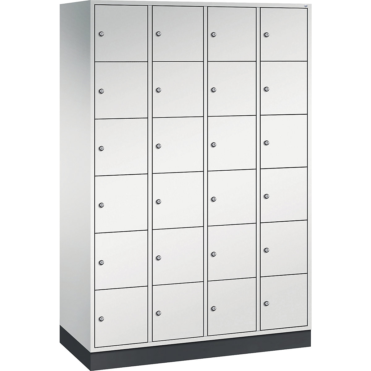 Vestiaire multicases en acier INTRO, casiers hauteur 285 mm – C+P, l x p 1220 x 500 mm, 24 casiers, corps gris clair, portes gris clair-3