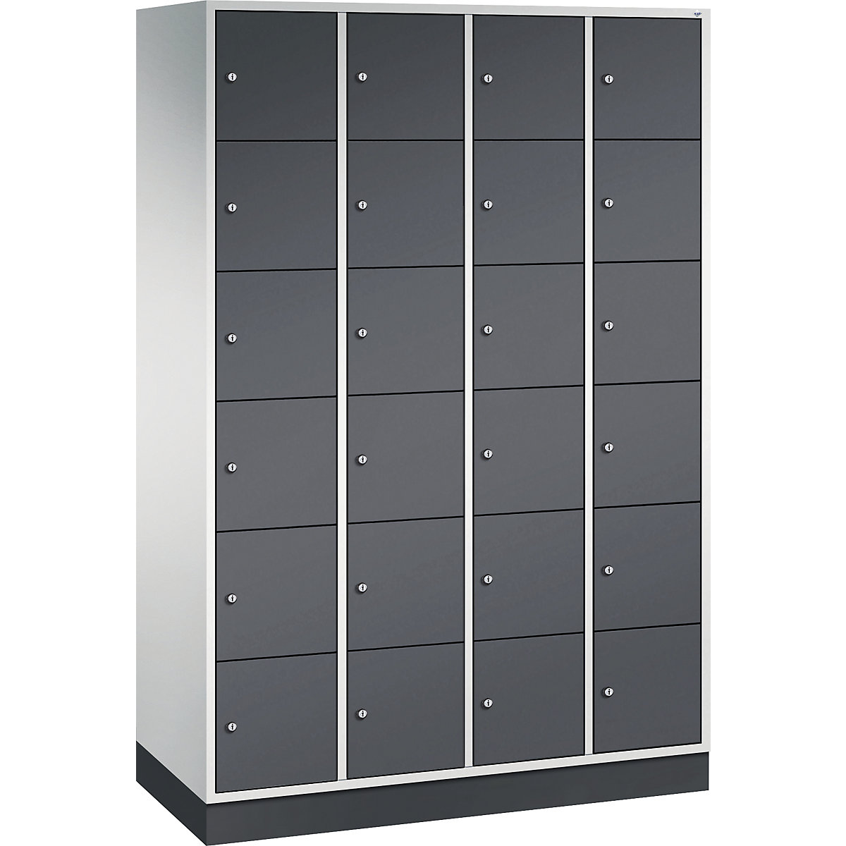 Vestiaire multicases en acier INTRO, casiers hauteur 285 mm – C+P, l x p 1220 x 500 mm, 24 casiers, corps gris clair, portes gris noir-14