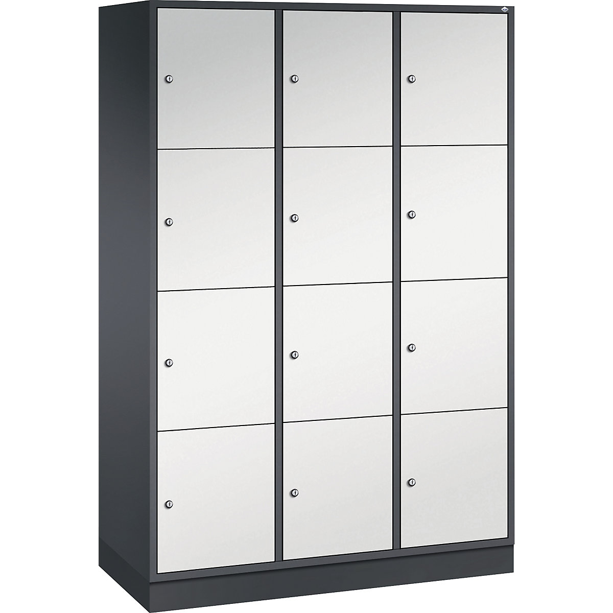 Vestiaire multicases en acier INTRO, casiers hauteur 435 mm – C+P, l x p 1220 x 500 mm, 12 casiers, corps gris noir, portes gris clair-14