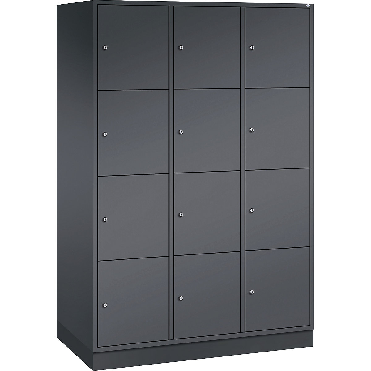Vestiaire multicases en acier INTRO, casiers hauteur 435 mm – C+P, l x p 1220 x 600 mm, 12 casiers, corps gris noir, portes gris noir-11