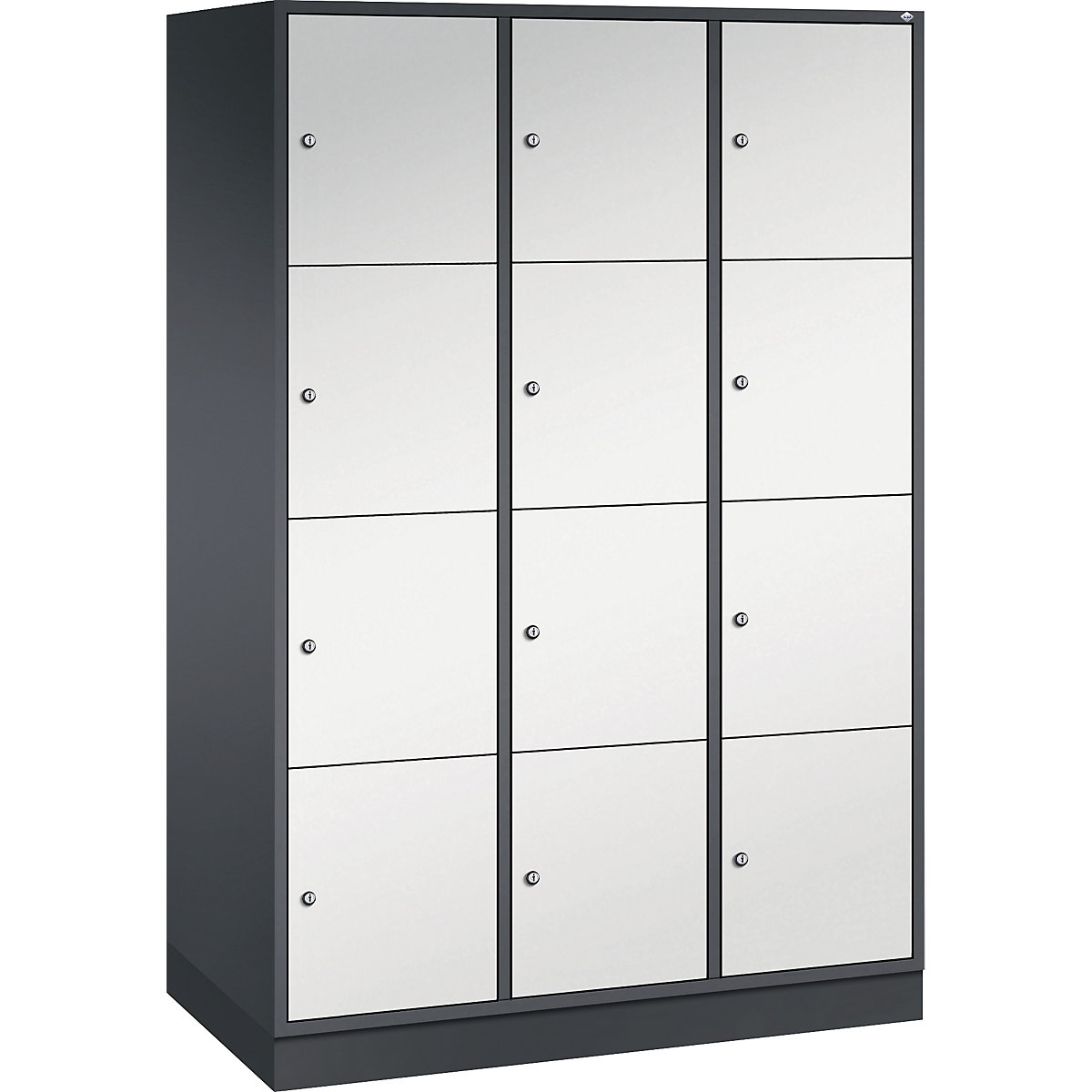 Vestiaire multicases en acier INTRO, casiers hauteur 435 mm – C+P, l x p 1220 x 600 mm, 12 casiers, corps gris noir, portes gris clair-10
