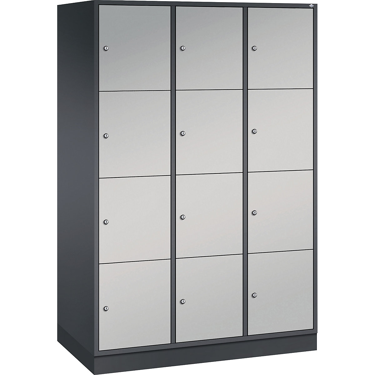 Vestiaire multicases en acier INTRO, casiers hauteur 435 mm – C+P, l x p 1220 x 600 mm, 12 casiers, corps gris noir, portes coloris aluminium-15