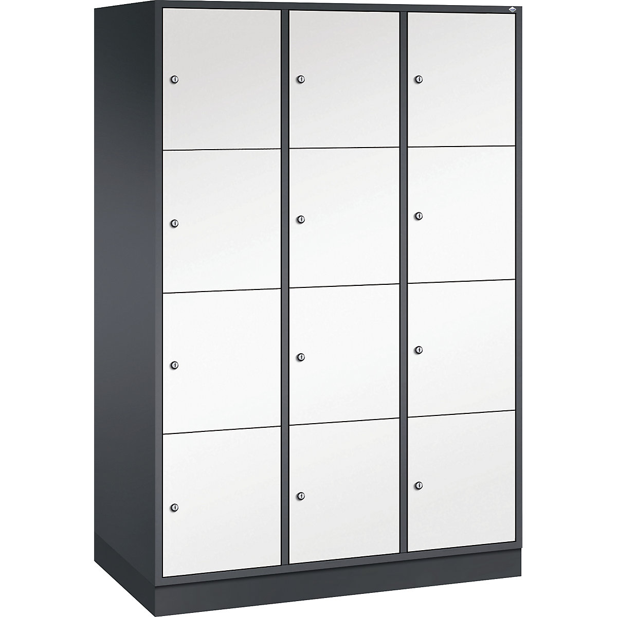 Vestiaire multicases en acier INTRO, casiers hauteur 435 mm – C+P, l x p 1220 x 600 mm, 12 casiers, corps gris noir, portes blanc pur-3
