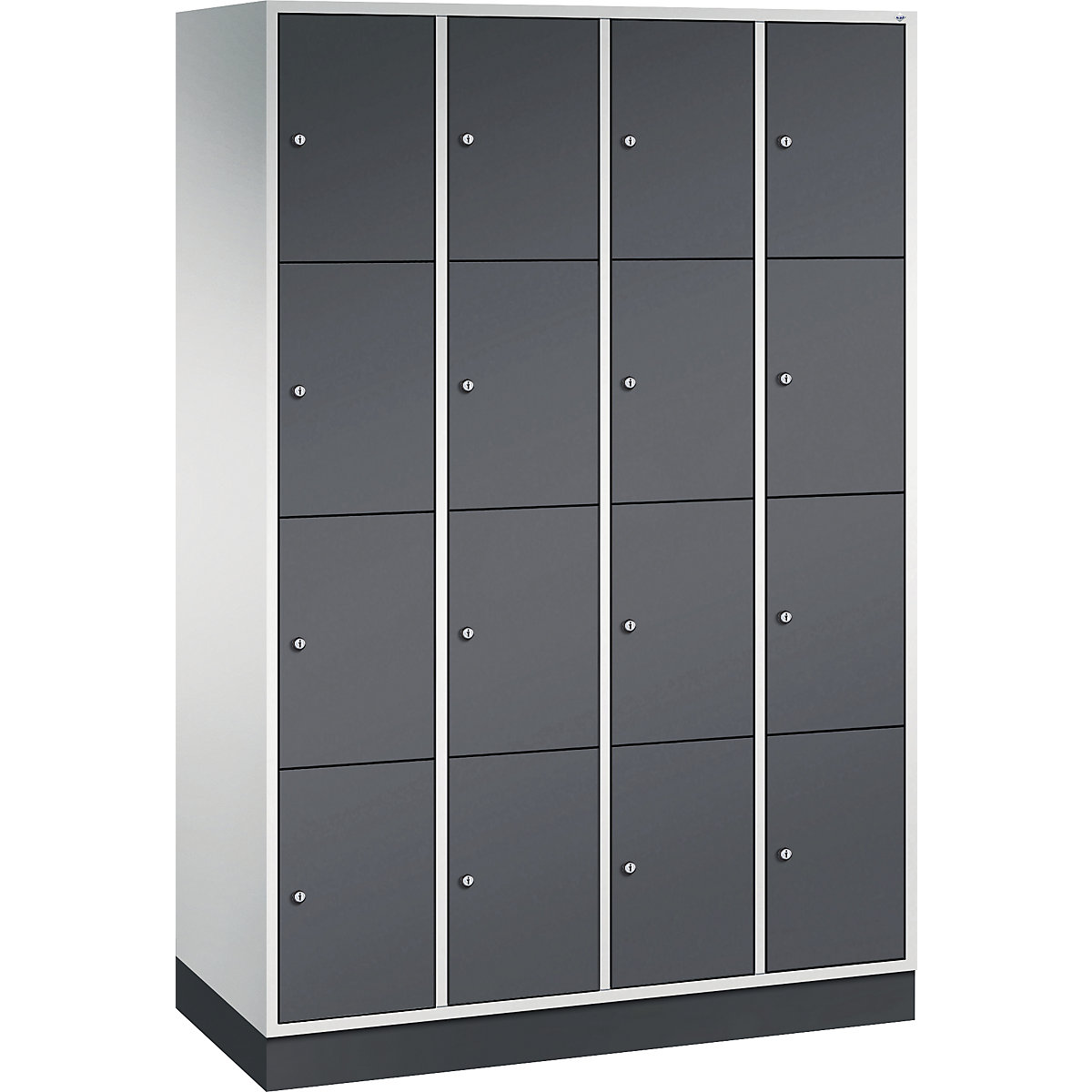 Vestiaire multicases en acier INTRO, casiers hauteur 435 mm – C+P, l x p 1220 x 500 mm, 16 casiers, corps gris clair, portes gris noir-11
