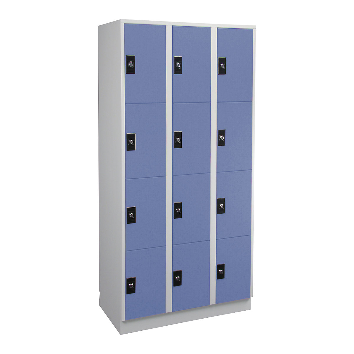 Vestiaire multicases – Wolf, 3 compartiments, 4 cases par compartiment, gris clair / bleu pigeon-4