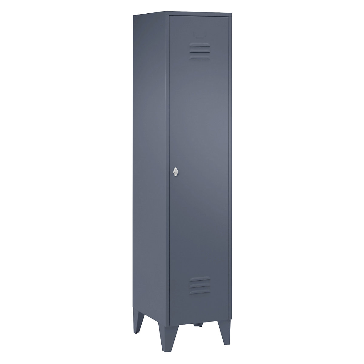 Vestiaire sur pieds à crampons – Wolf, compartiments à hauteur d'armoire, portes pleines, largeur compartiment 400 mm, 1 compartiment, gris bleu