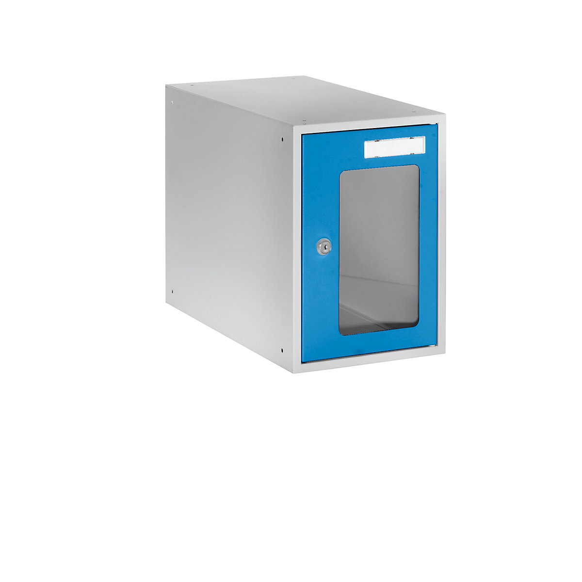 EUROKRAFTbasic – Casier verrouillable vitré, h x l x p 350 x 250 x 450 mm, cadre de porte bleu clair RAL 5012