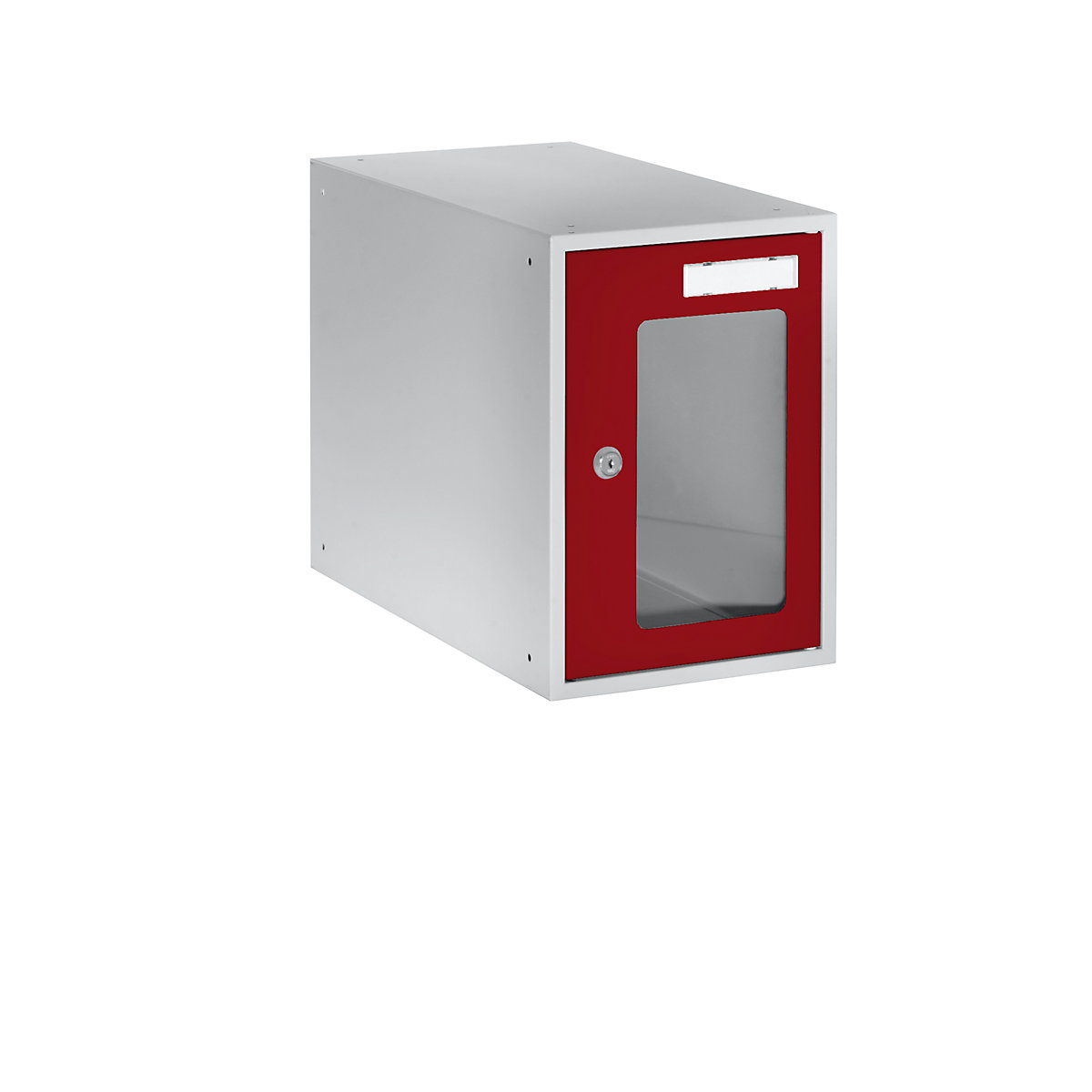 EUROKRAFTbasic – Casier verrouillable vitré, h x l x p 350 x 250 x 450 mm, cadre de porte rouge feu RAL 3000