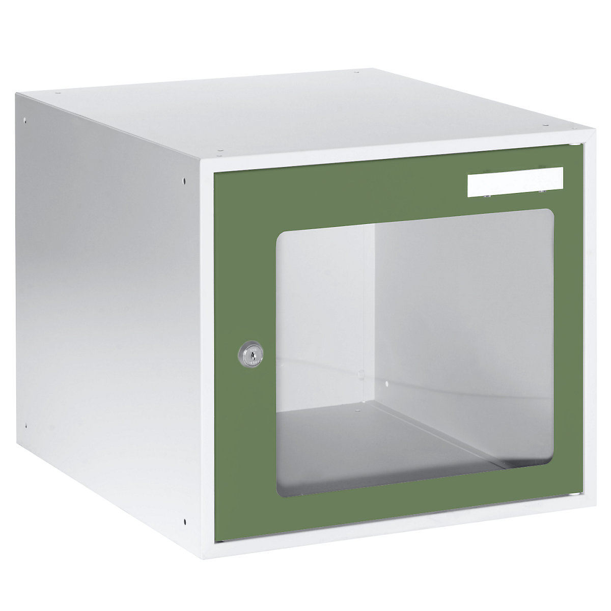 EUROKRAFTbasic – Casier verrouillable vitré, h x l x p 350 x 400 x 450 mm, cadre de porte vert réséda RAL 6011