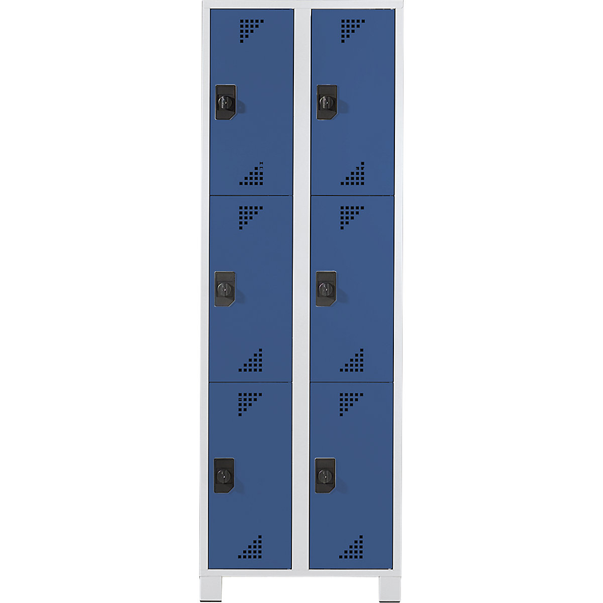 EUROKRAFTpro – Vestiaire multicases, hauteur cases 558 mm, h x l x p 1800 x 800 x 500 mm, 6 compartiments, corps gris clair, portes bleu brillant