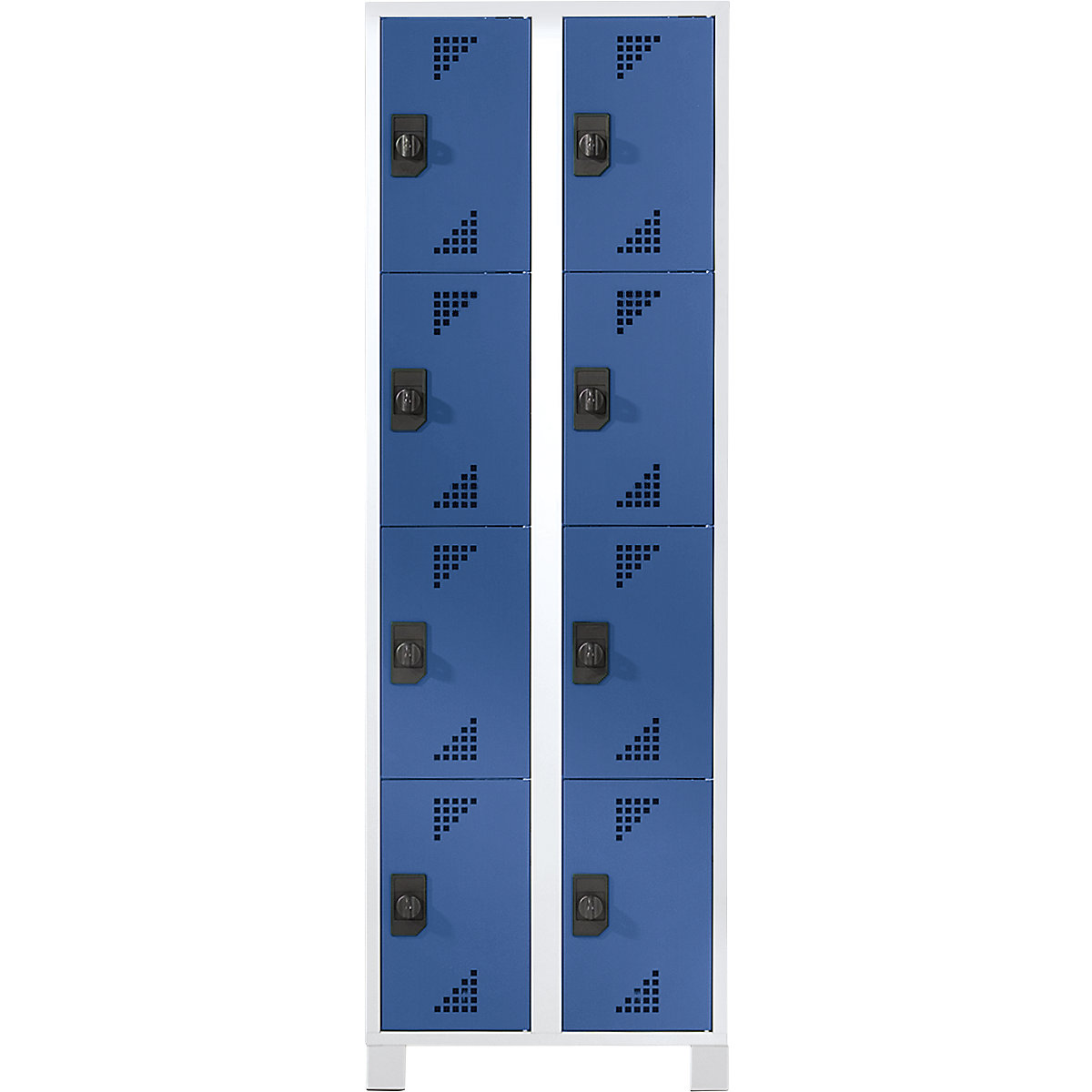 EUROKRAFTpro – Vestiaire multicases, hauteur cases 418 mm, h x l x p 1800 x 800 x 500 mm, 8 compartiments, corps gris clair, portes bleu brillant