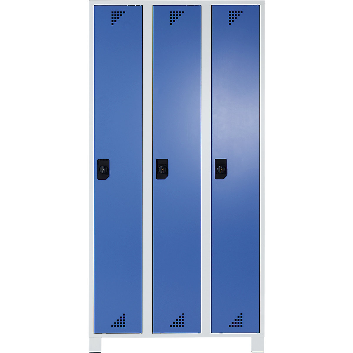EUROKRAFTpro – Vestiaire et armoire multi-usage, hauteur compartiments 1695 mm, 3 compartiments, largeur 1200 mm, corps gris clair, portes bleu brillant