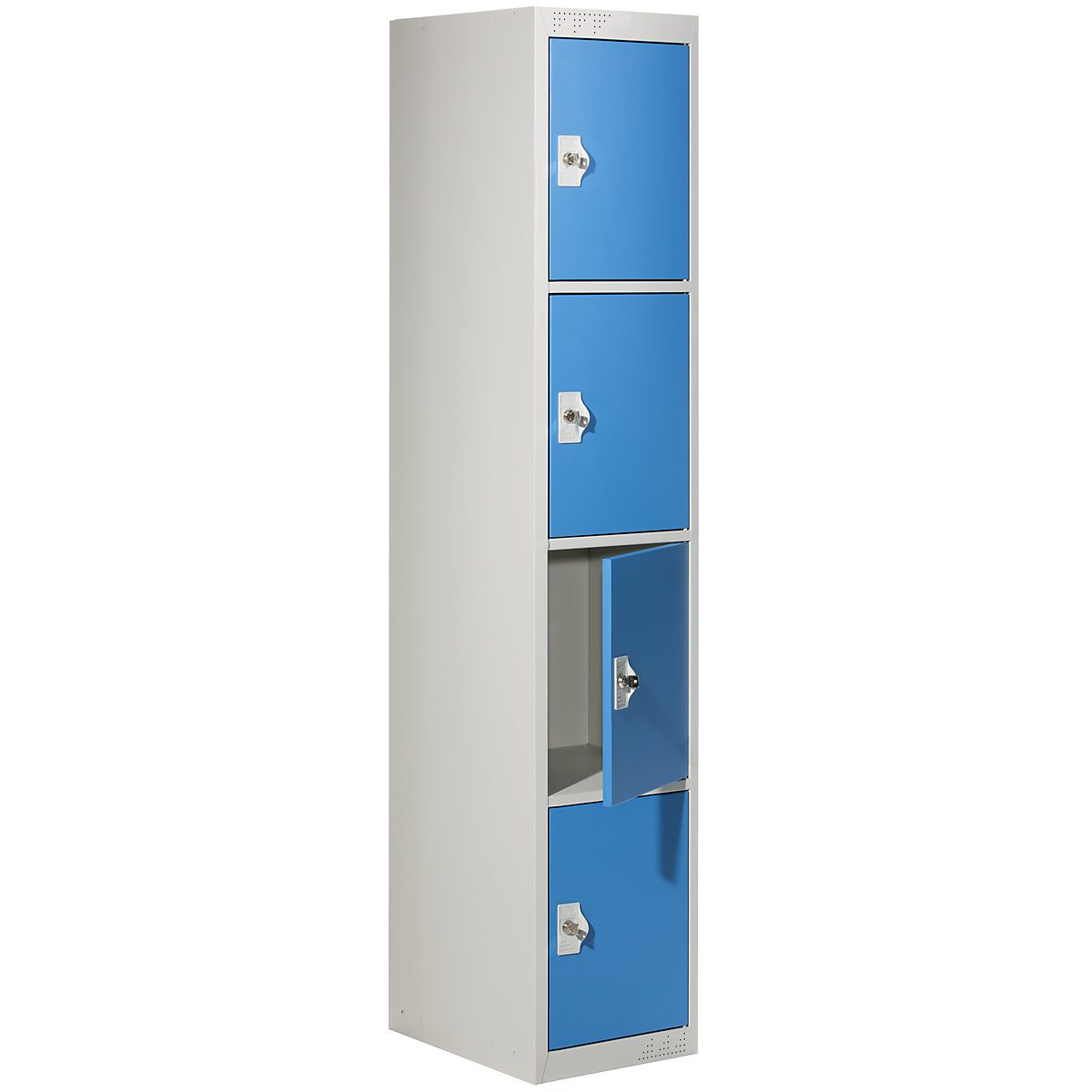 Vestiaire multicases avec 4 casiers verrouillables, h x l x p 1800 x 300 x 500 mm, gris clair / bleu clair, élément de base