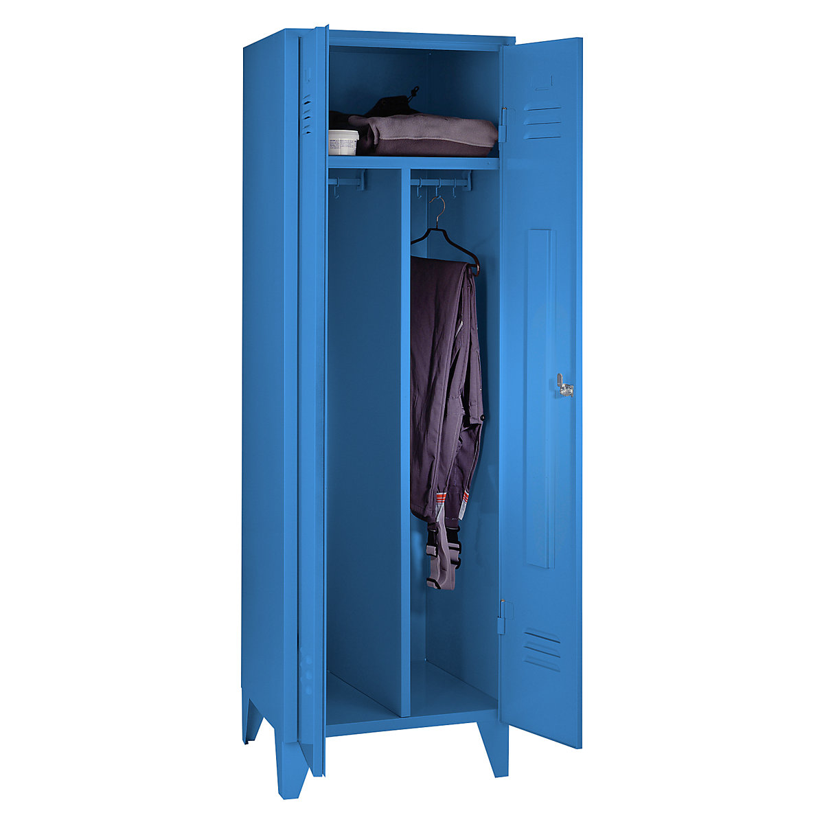 Wolf – Vestiaire métallique, 1 compartiment haut, portes pleines, bleu clair, largeur compartiment 600 mm