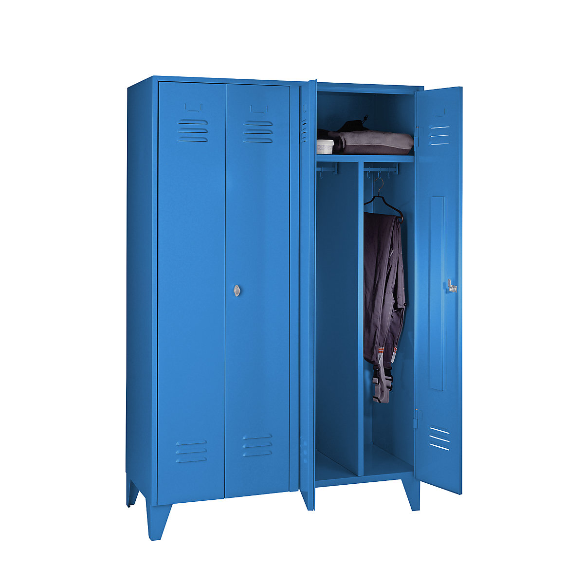 Wolf – Vestiaire métallique, 2 compartiments hauts, portes pleines, bleu clair, largeur compartiments 1200 mm