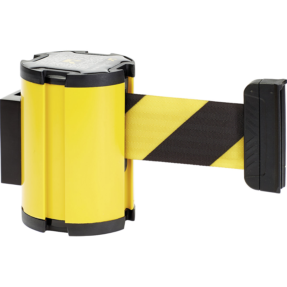 Casetă cu cordon, extensie max. a benzii 3000 mm, casetă galbenă, bandă galben / negru