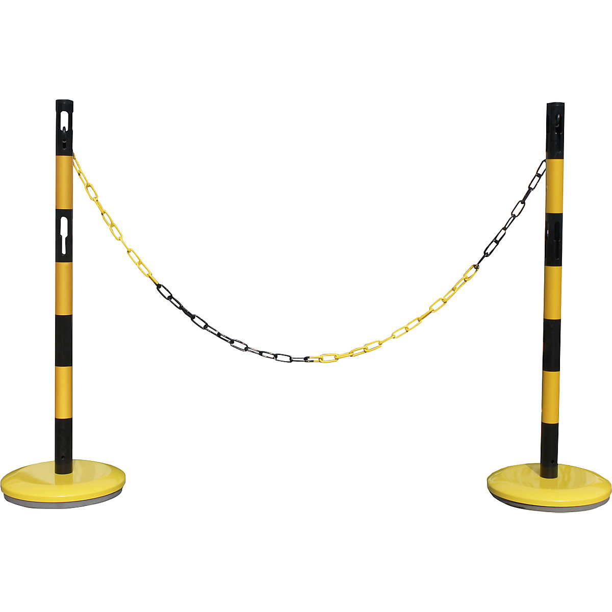 Set de stâlpi de blocare cu lanț, 2 stâlpi, lanț 2,5 m, galben / negru
