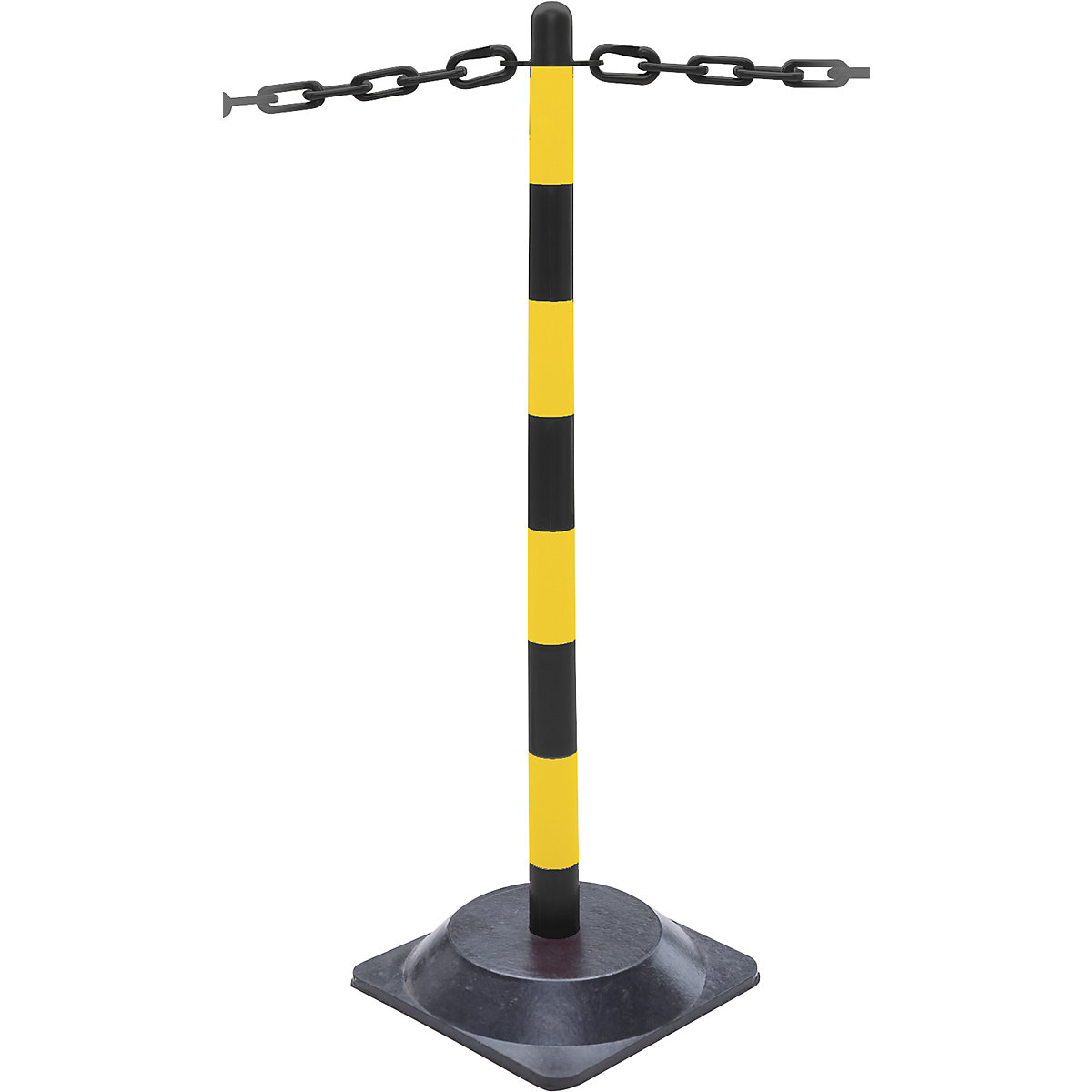 Set de stâlpi de îngrădire cu lanț, picior pătrat din cauciuc dur, 6 stâlpi, lanț de 10 m, negru / galben