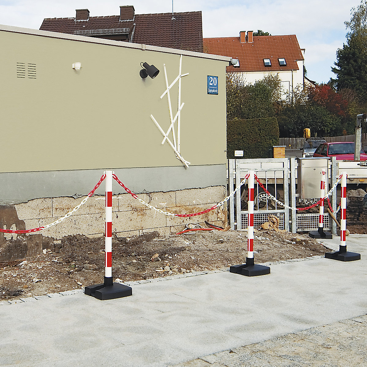 Set de stâlpi de avertizare cu lanț, pliabil (Imagine produs 5)-4