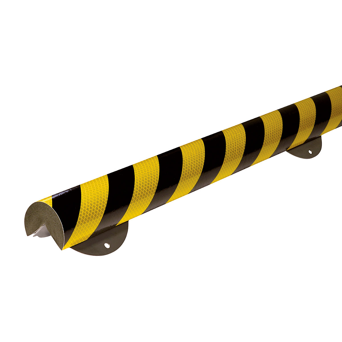 Protecție pentru colț Knuffi® cu șină de montaj – SHG, tip A+, bucată de 1 m, negru / galben, reflectorizant