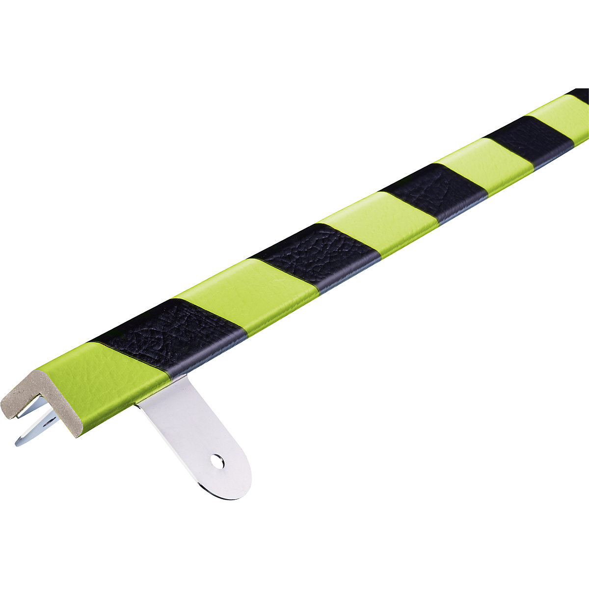 Protecție pentru colț Knuffi® cu șină de montaj – SHG, tip E, bucată de 1 m, negru / fluorescent