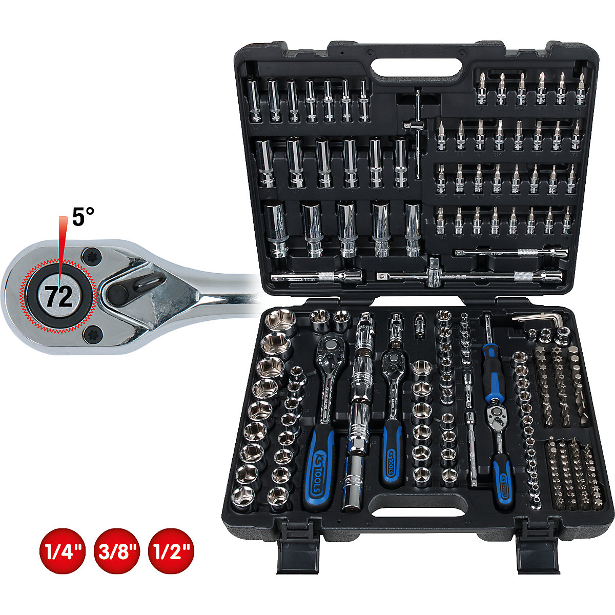 CHROMEplus dugókulcskészlet, 1/4'' + 3/8'' + 1/2'' – KS Tools (Termék képe 2)-1