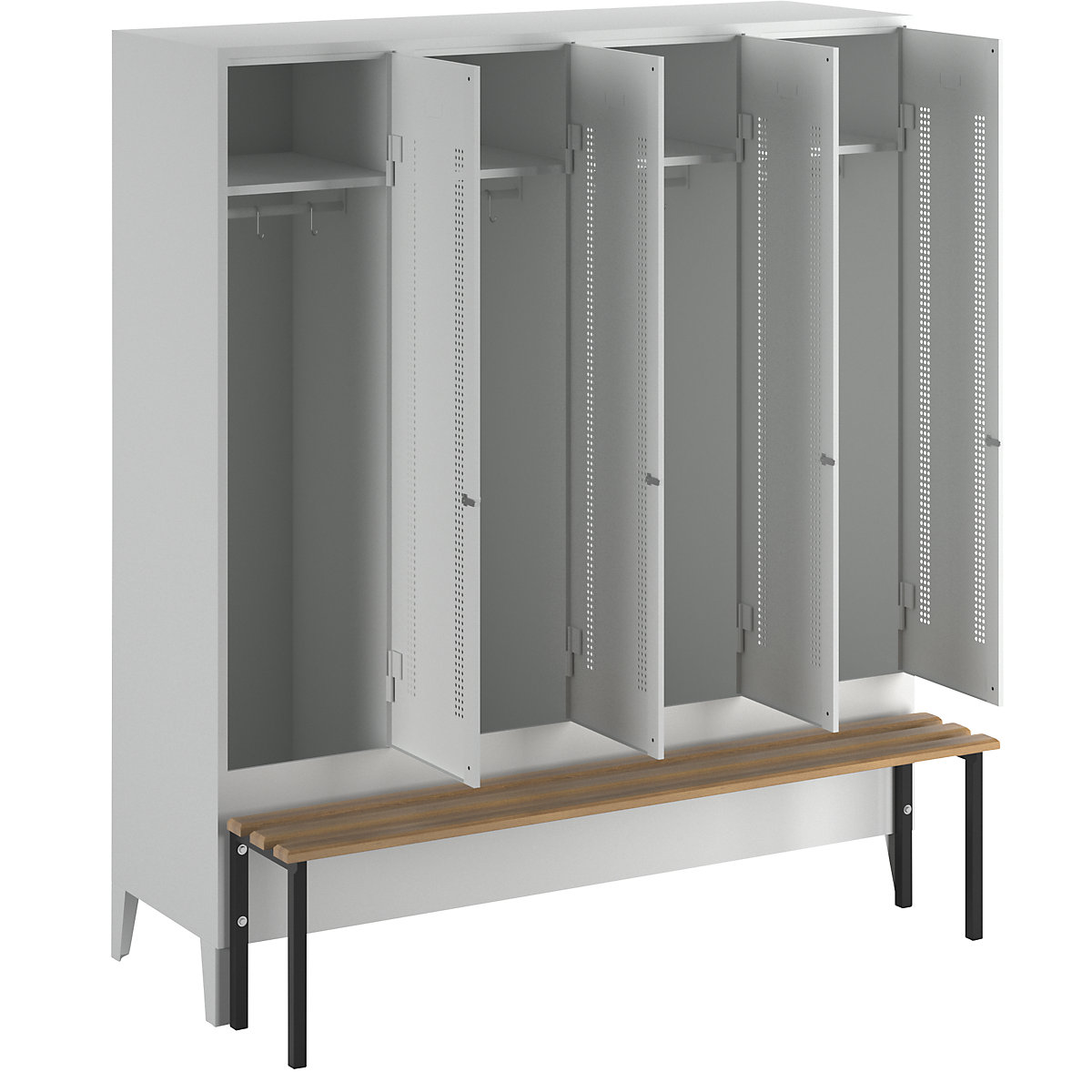 Berlin 1 öltözőszekrény paddal – Wolf, 4 fülke, világosszürke, szé 1600 mm, elészerelt, bükk-2