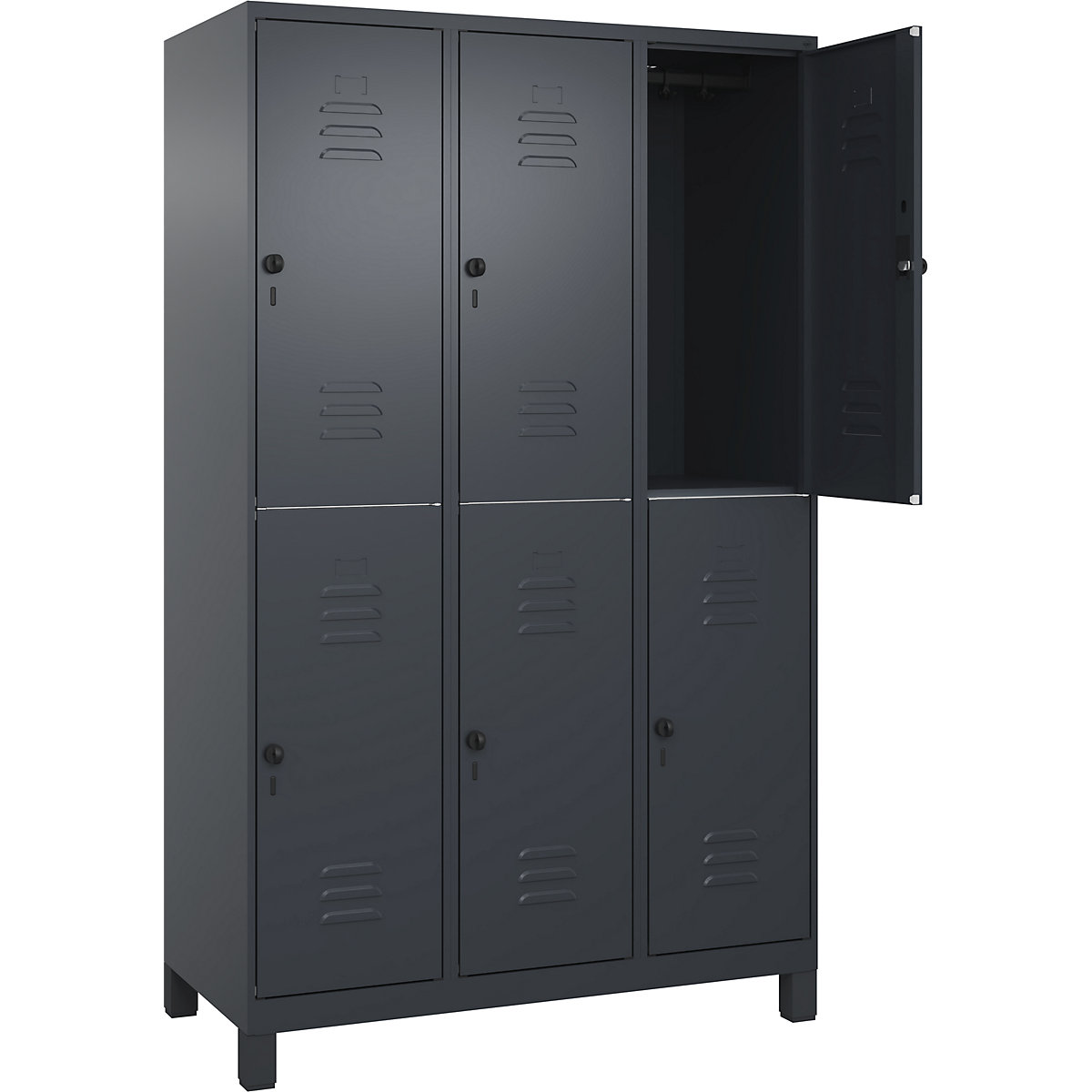 Classic PLUS kétszintes öltözőszekrény – C+P, 3 fülke, szürke, ma x szé 1950 x 1200 mm, lábakkal, forgóretesszel-182