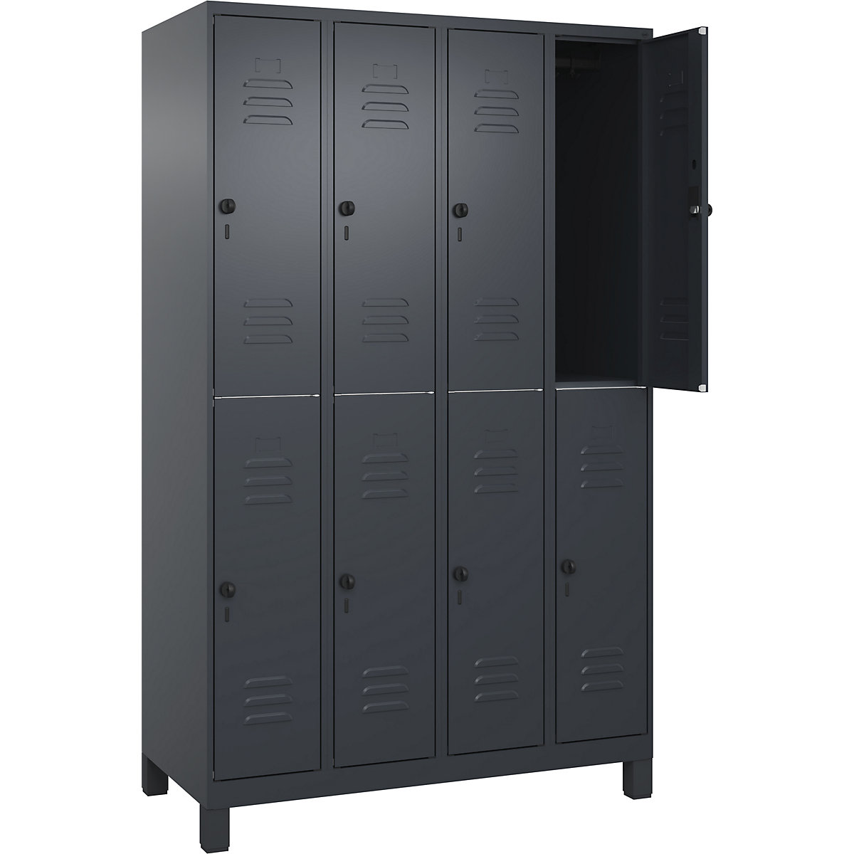 Classic PLUS kétszintes öltözőszekrény – C+P, 4 fülke, szürke, ma x szé 1950 x 1200 mm, lábakkal, forgóretesszel-208