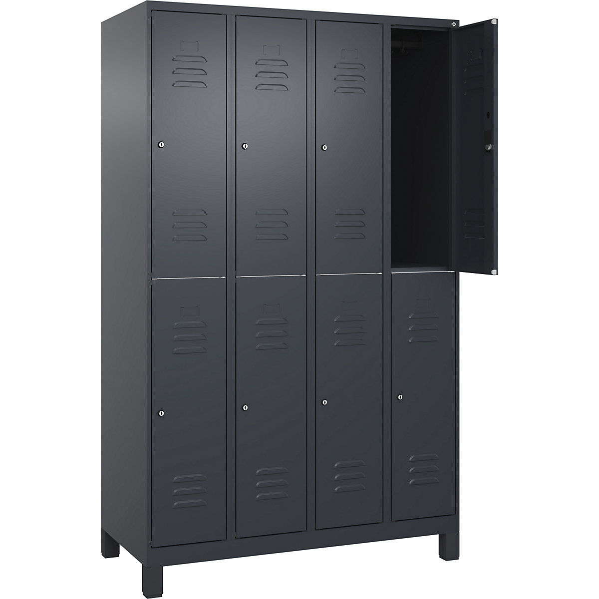 Classic PLUS kétszintes öltözőszekrény – C+P, 4 fülke, szürke, ma x szé 1950 x 1200 mm, lábakkal, hengerzárral-227