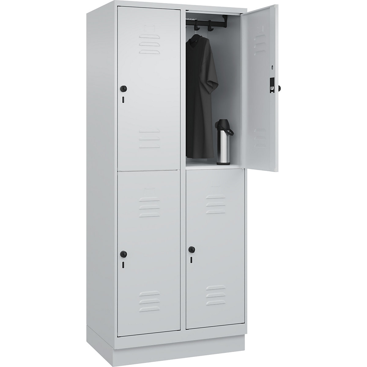 Classic PLUS kétszintes öltözőszekrény – C+P, 2 fülke, világosszürke, ma x szé 1950 x 800 mm, lábazattal, forgóretesszel-128